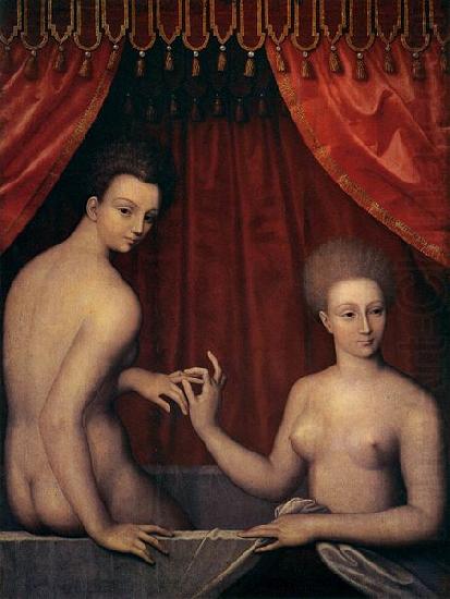 Portrait of Gabrielle d Estrees with her Sister, MASTER of the Avignon School